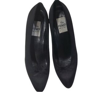 Fendi Black Satin Feel Kitten Heel  with Pointed Toe Size 7.5